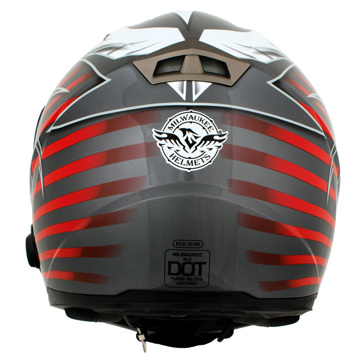 Milwaukee Helmets H520 Titanium and Red Chit-Chat Black Full Face Motorcycle Helmet w/ Intercom - Built-in Speaker and Microphone for Men / Women