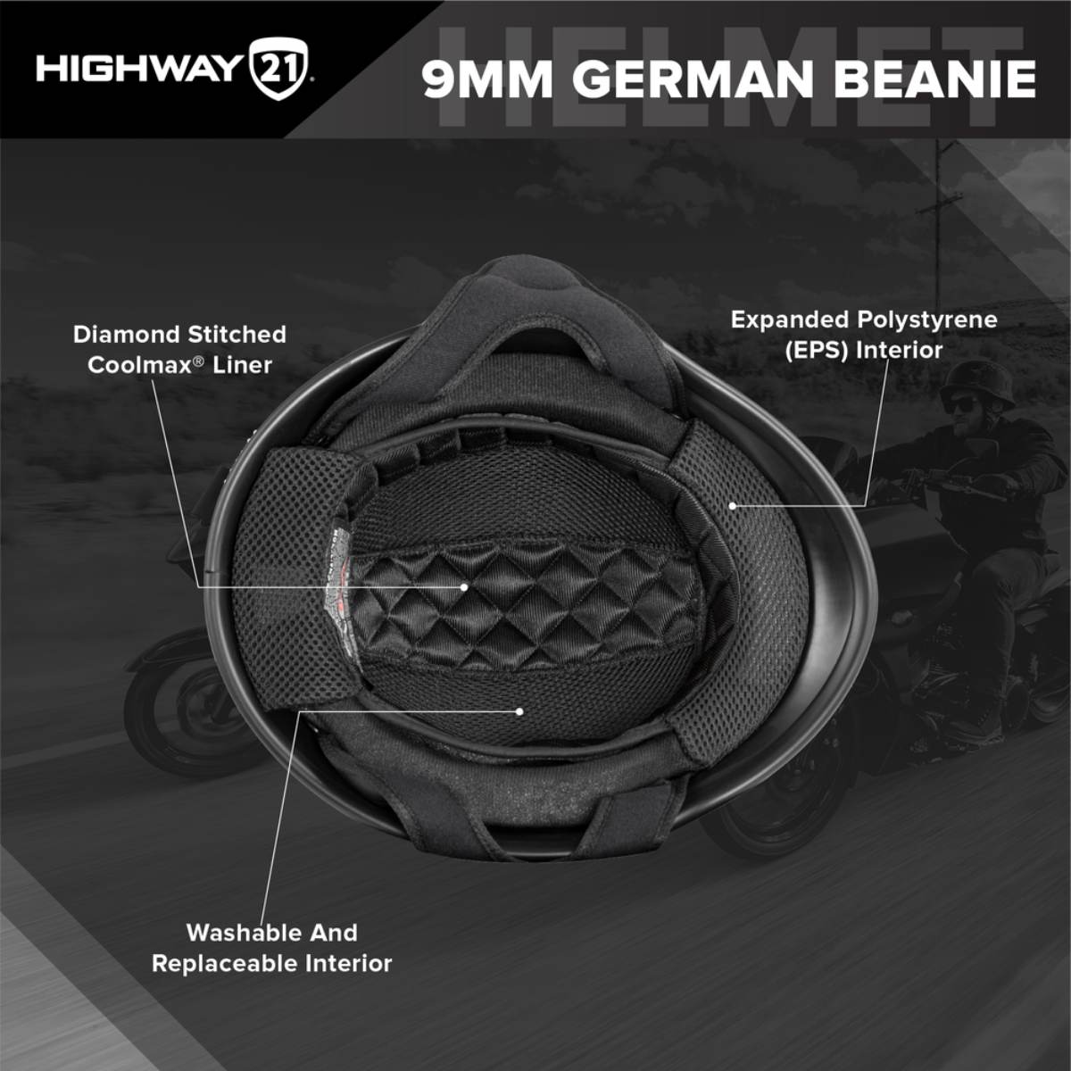 Highway 21 9MM Matte Black German Beanie Helmet