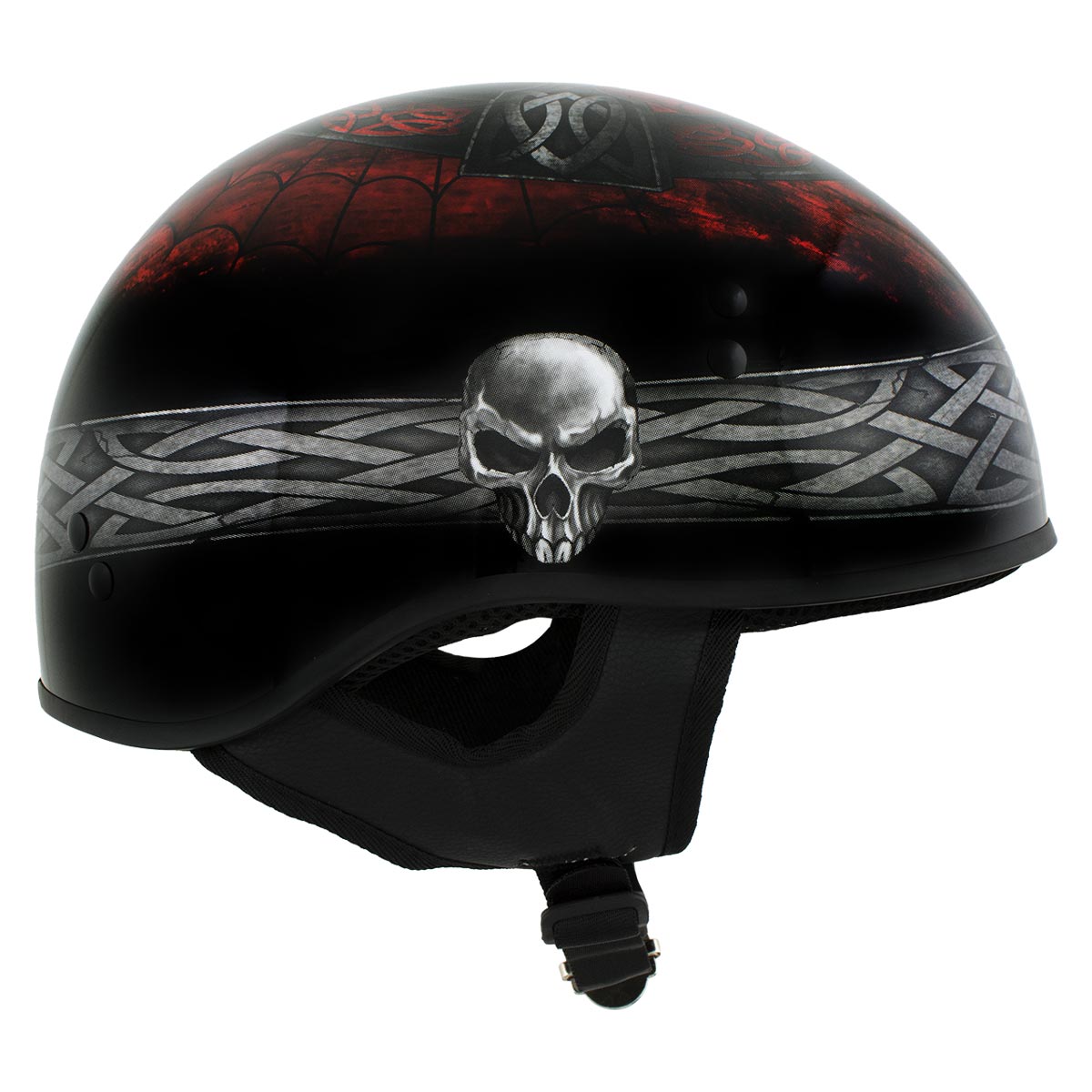 Hot Leathers HLD1008 Black 'Celtic Cross' Motorcycle DOT Approved Skull Cap Half Helmet for Men and Women Biker