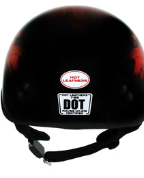 Hot Leathers HLD1018 Black 'Red Flame Skull' Motorcycle DOT Approved Skull Cap Half Helmet for Men and Women Biker