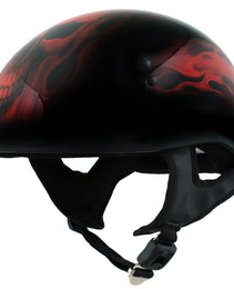 Hot Leathers HLD1018 Black 'Red Flame Skull' Motorcycle DOT Approved Skull Cap Half Helmet for Men and Women Biker