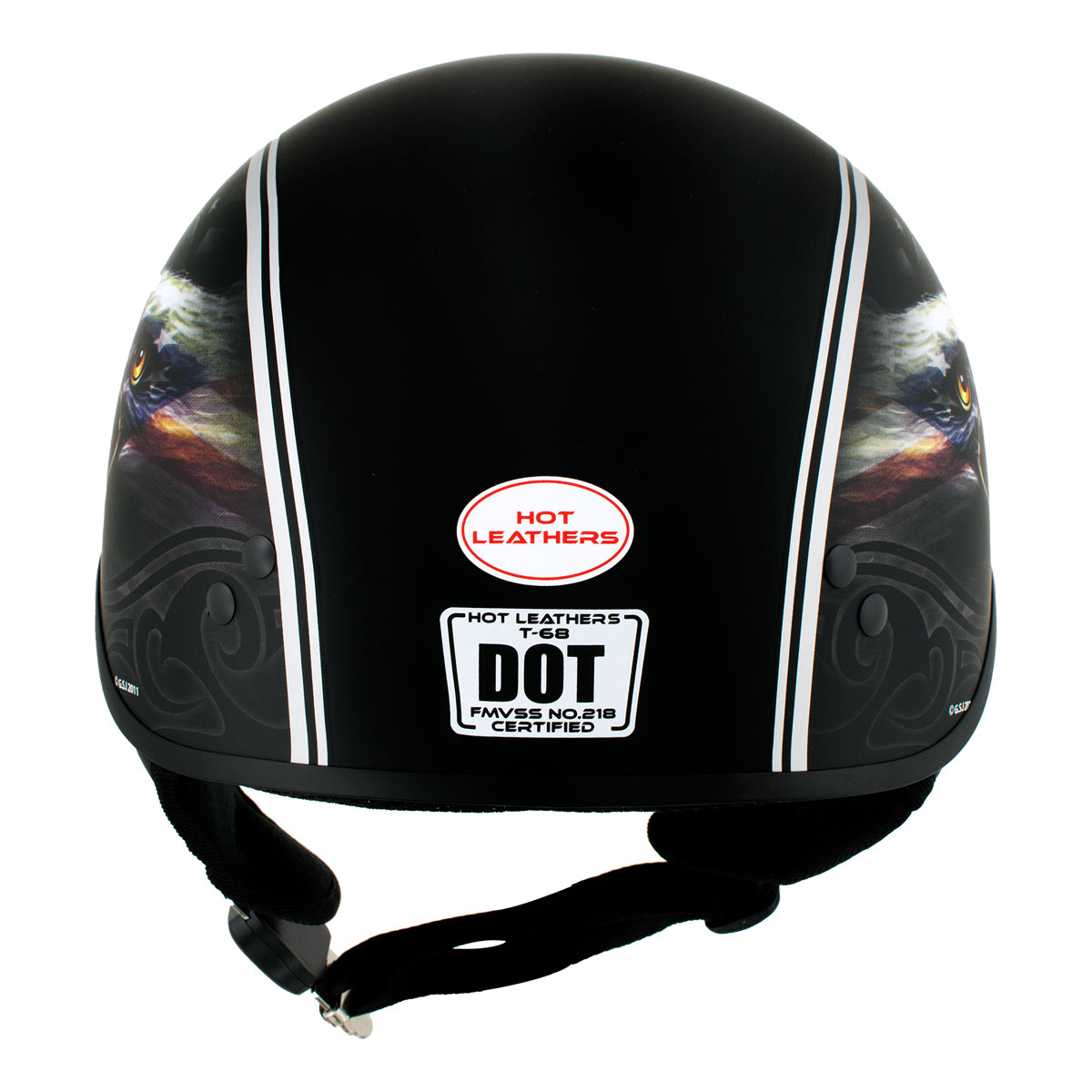 Hot Leathers HLD1023 'V-Twin Eagle' Flat Black Motorcycle DOT Skull Cap Half Helmet for Men and Women Biker