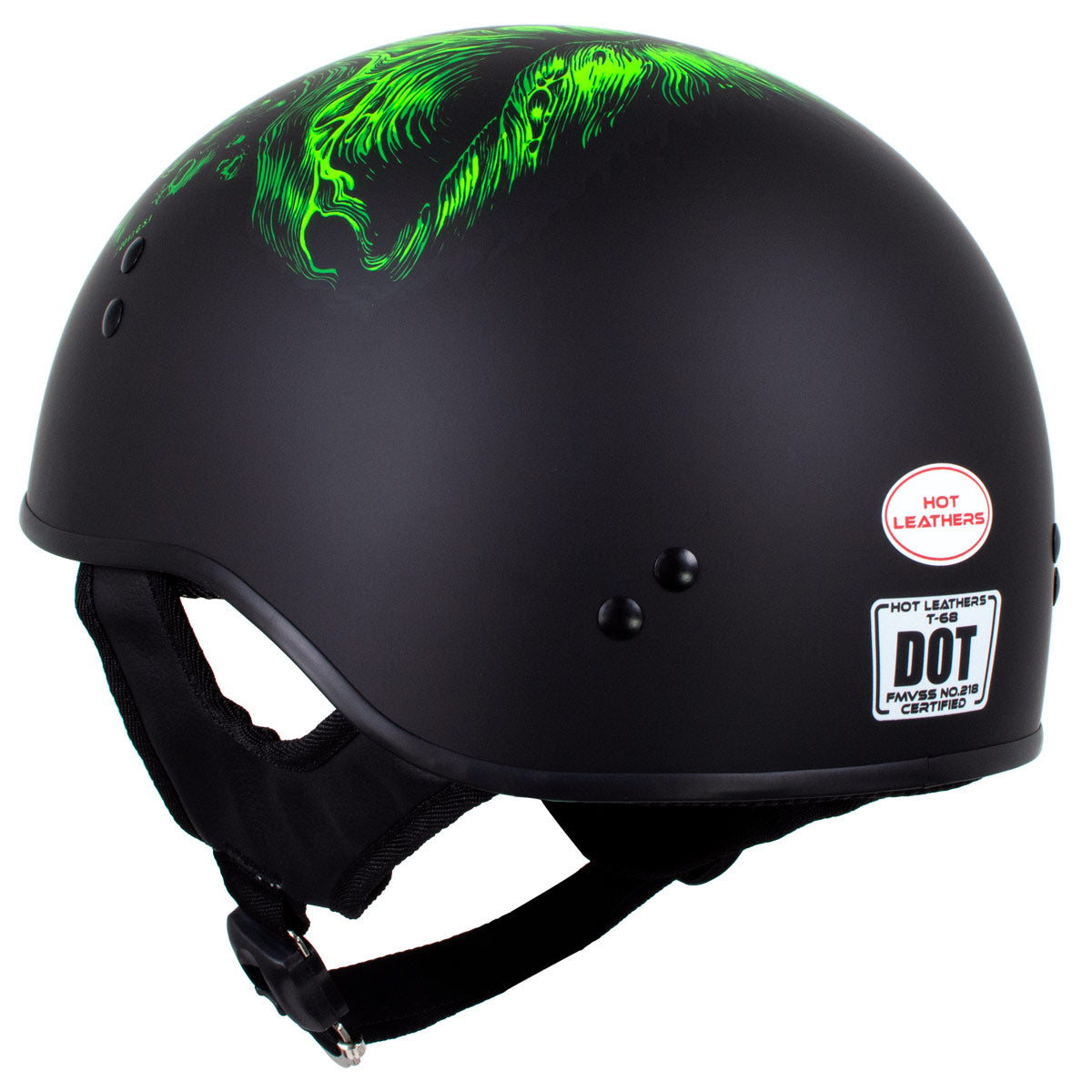 Hot Leathers HLD1030 Flat Black 'Shredder' Motorcycle DOT Approved Skull Cap Half Helmet for Men and Women Biker