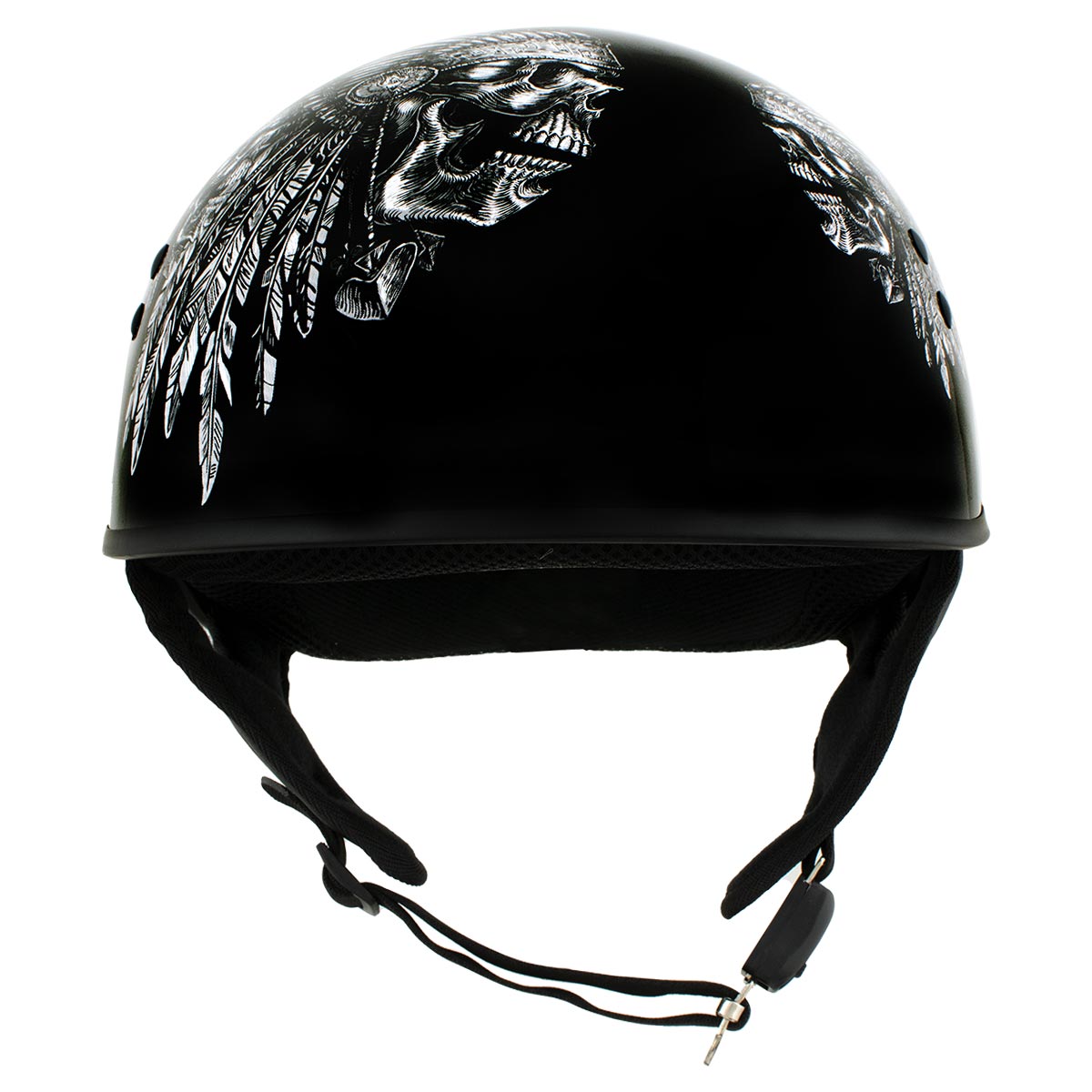 Hot Leathers HLD1032 Black 'Indian Skull' Motorcycle DOT Approved Skull Cap Half Helmet for Men and Women Biker