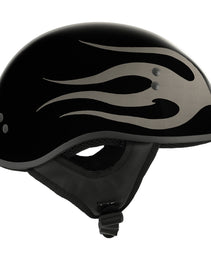 Hot Leathers HLD1036 'Flames' Gloss Black Motorcycle DOT Approved Skull Cap Half Helmet for Men and Women Biker
