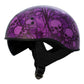 Hot Leathers HLD1039 Gloss Black Purple Skull Bouquet Advanced DOT Unisex Half Helmet with Drop Down Tinted Visor