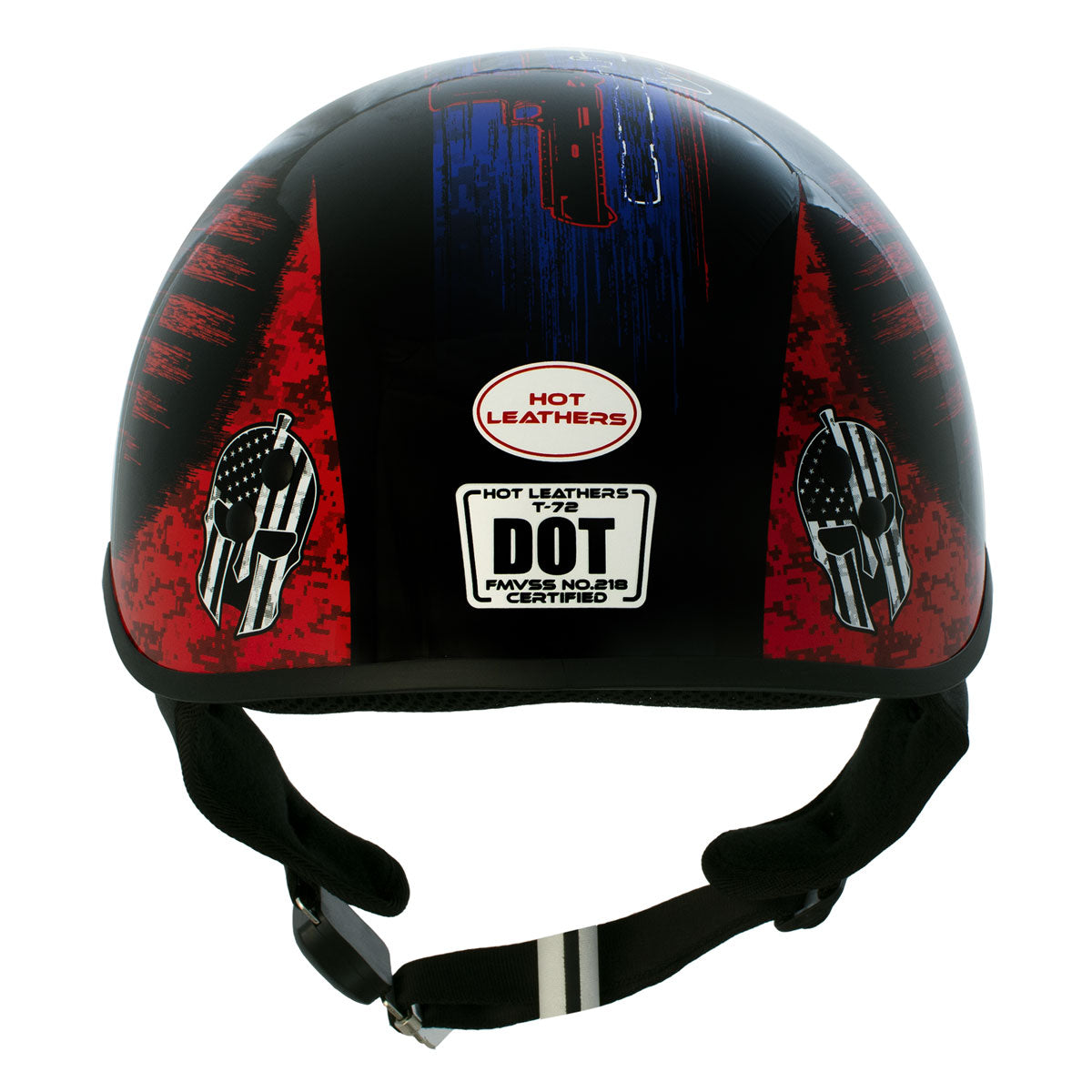 Hot Leathers HLD1044 Gloss Black 'Colored Warrior Bullet' Advanced DOT Skull Half Helmet for Men and Women Biker