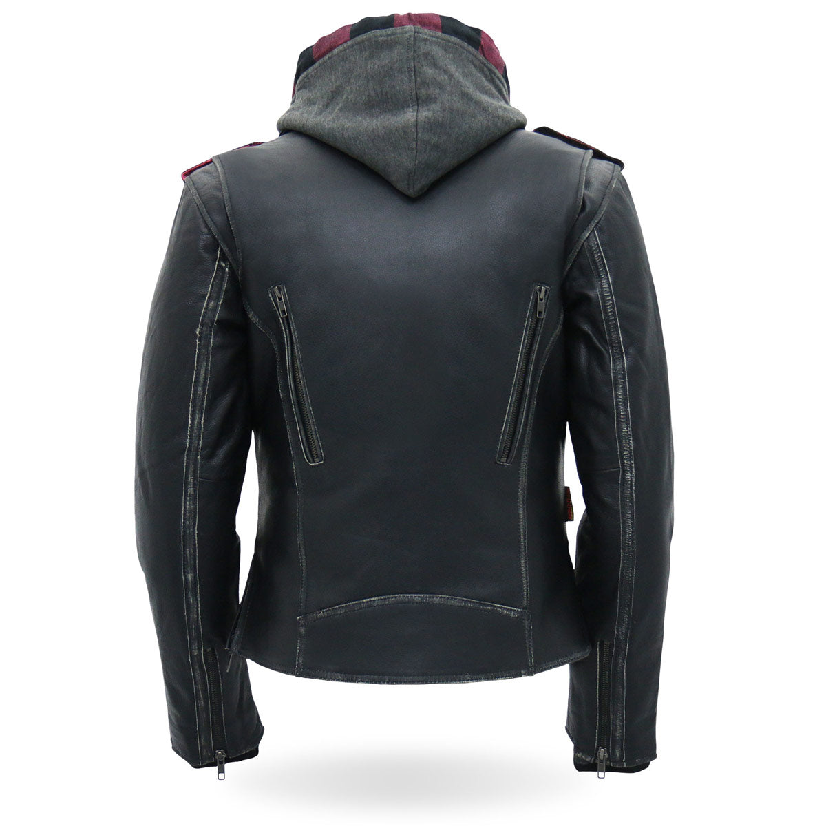 Hot Leathers JKL1033 Ladies Black Leather Jacket with Removable Hoodie