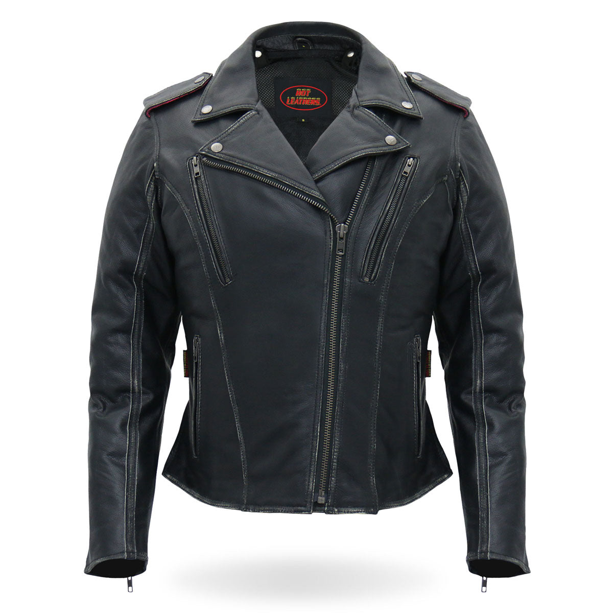 Hot Leathers JKL1033 Ladies Black Leather Jacket with Removable Hoodie