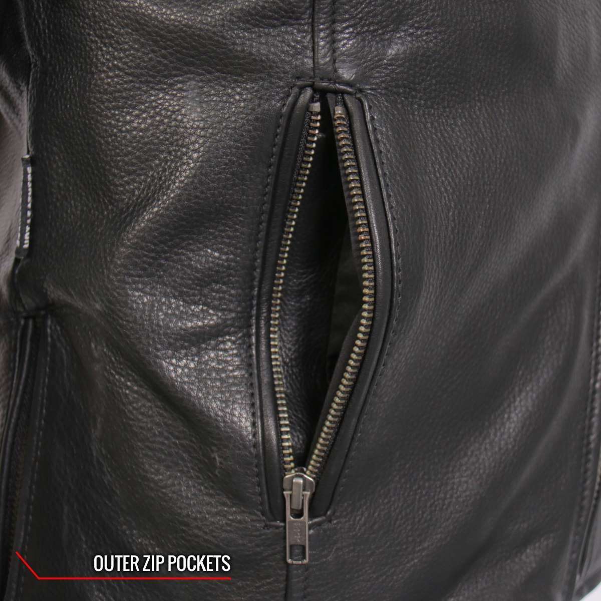 Hot Leathers JKL1034 Ladies Black Leather MC Jacket with Plaid Flannel Lining