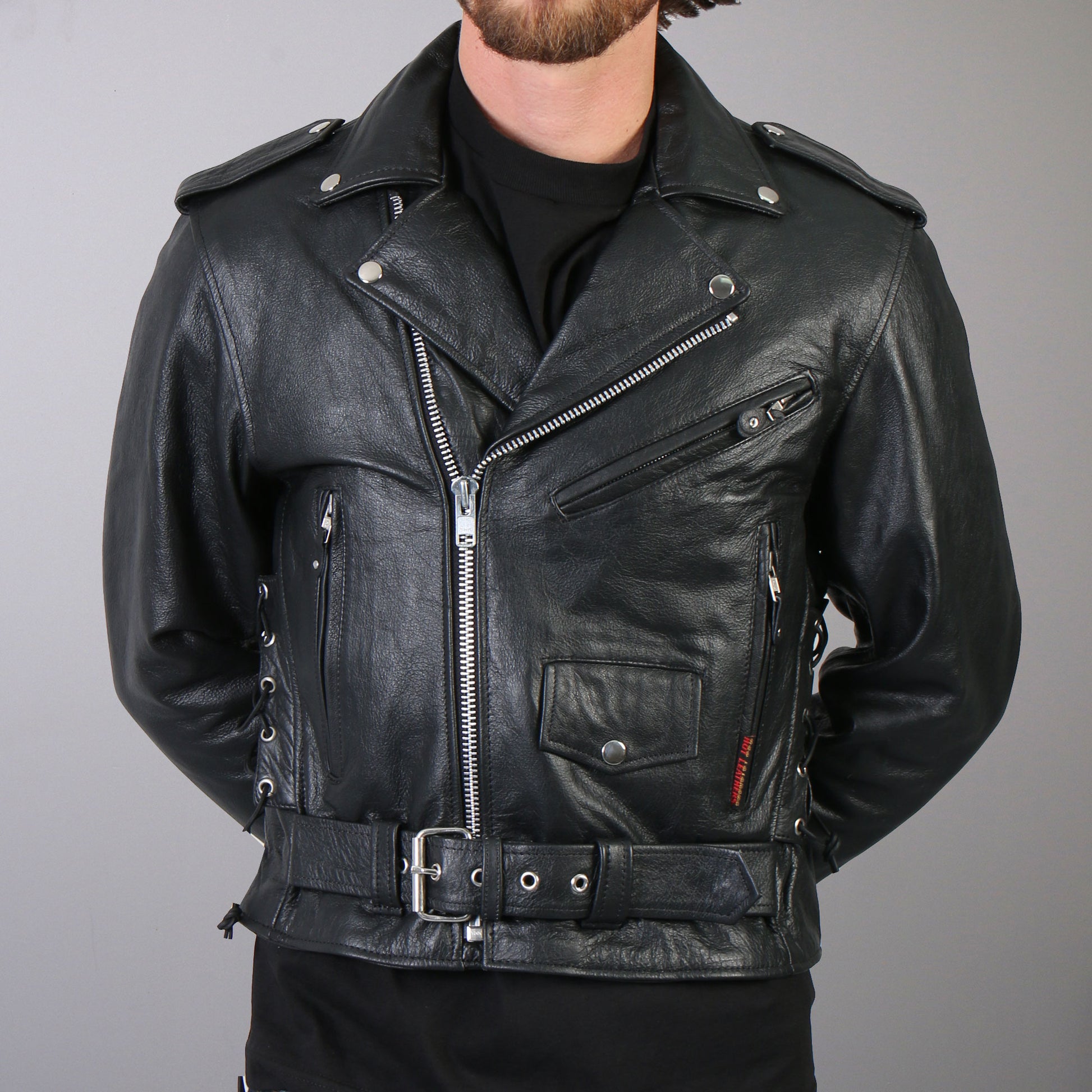 Hot Leathers JKM1002 Classic Men’s Motorcycle Leather Jacket with Zip Out Lining