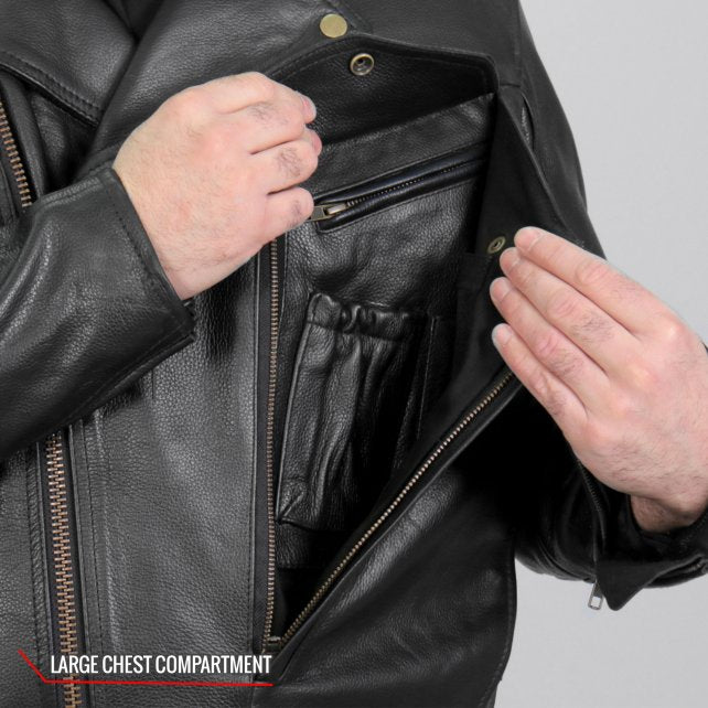 Hot Leathers JKM1022 Mens Motorcycle Leather Jacket with Concealed Carry Pocket