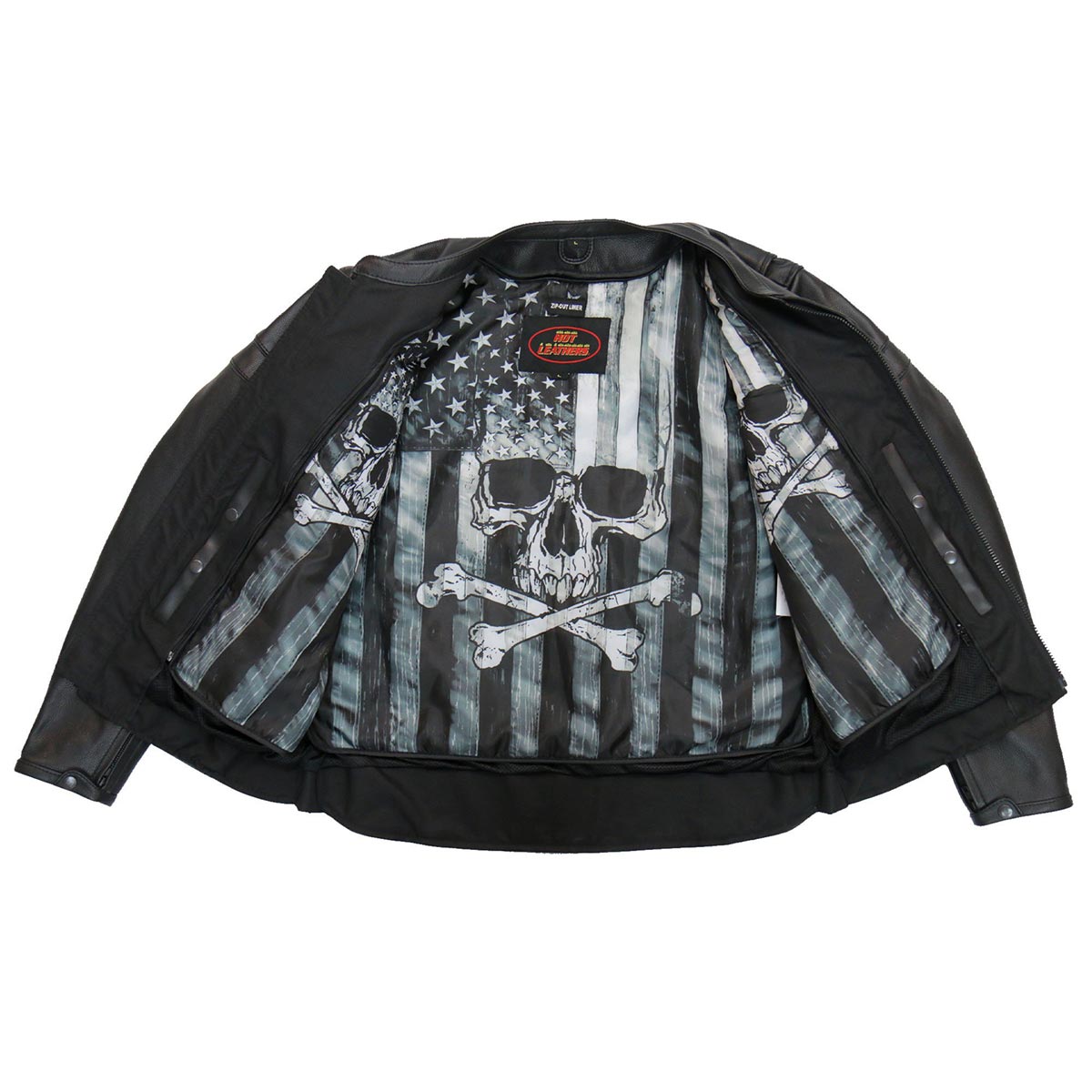 Hot Leathers JKM1032 Men’s Black ‘Skull Flag' Printed Leather Jacket with Concealed Carry Pockets