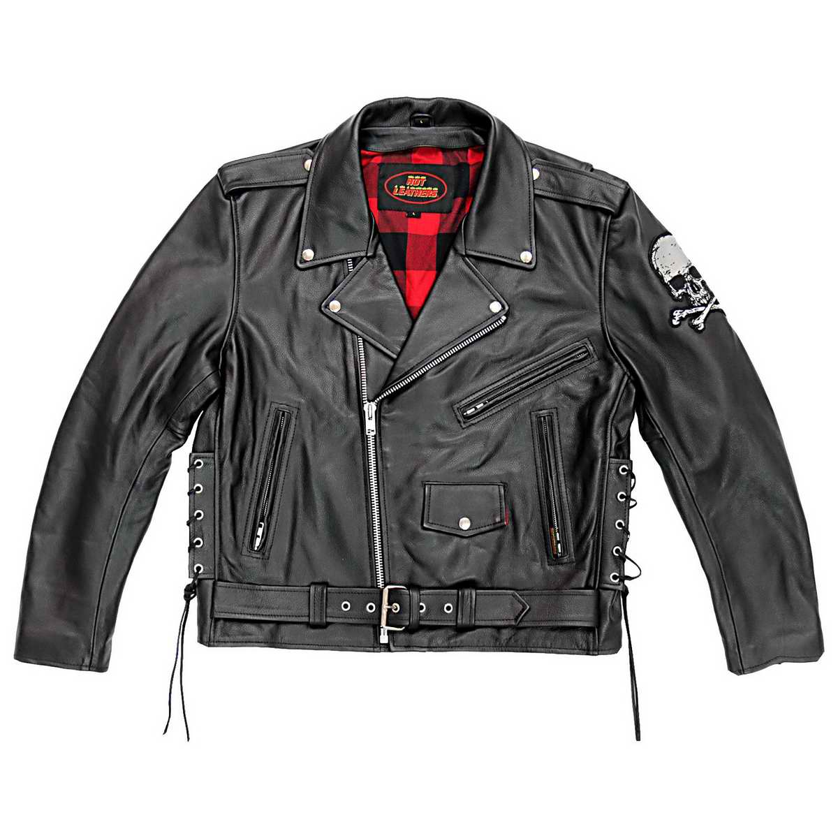 Hot Leathers JKM2001 Men’s Black ‘Skull And Crossbones' Motorcycle Leather Jacket