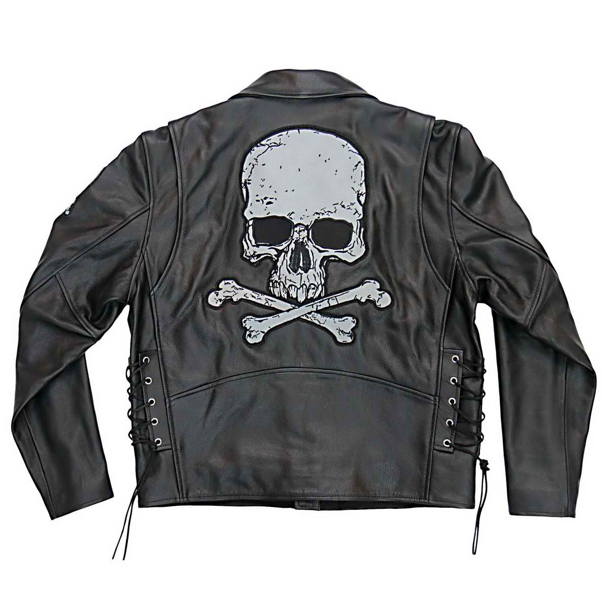 Hot Leathers JKM2001 Men’s Black ‘Skull And Crossbones' Motorcycle Leather Jacket
