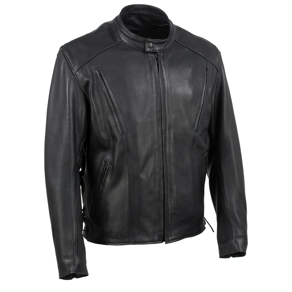 Hot Leathers JKM5002 USA Made Men's 'Air Stream' Vented Black Premium Leather MC Jacket with Side Laces