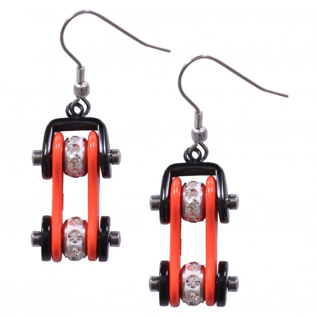 Hot Leathers JWE11101 Orange and Black Bike Chain Earrings