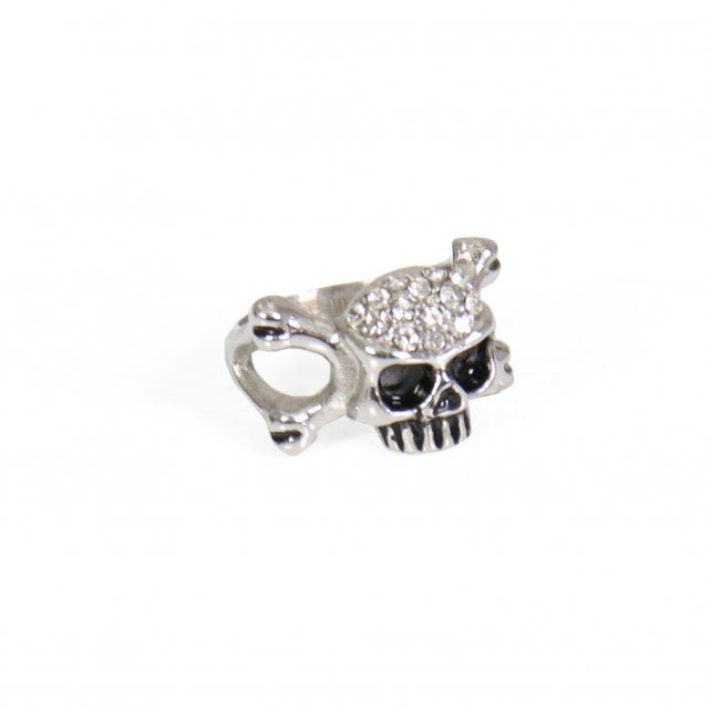 Hot Leathers JWR1103 Rhinestone Skull and Bones Stainless Steel Ring