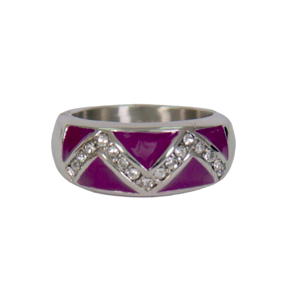Hot Leathers JWR1123 Women's Purple 'Chevron' Stainless Steel Ring with Rhinestones