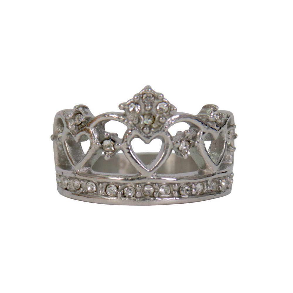 Hot Leathers JWR1129 Women's Silver 'Heart Crown' Stainless Steel Ring