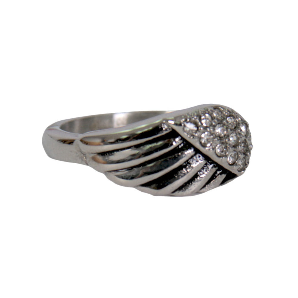 Hot Leathers JWR1130 Women's Silver 'Diamond Angel Wing' Stainless Steel Ring