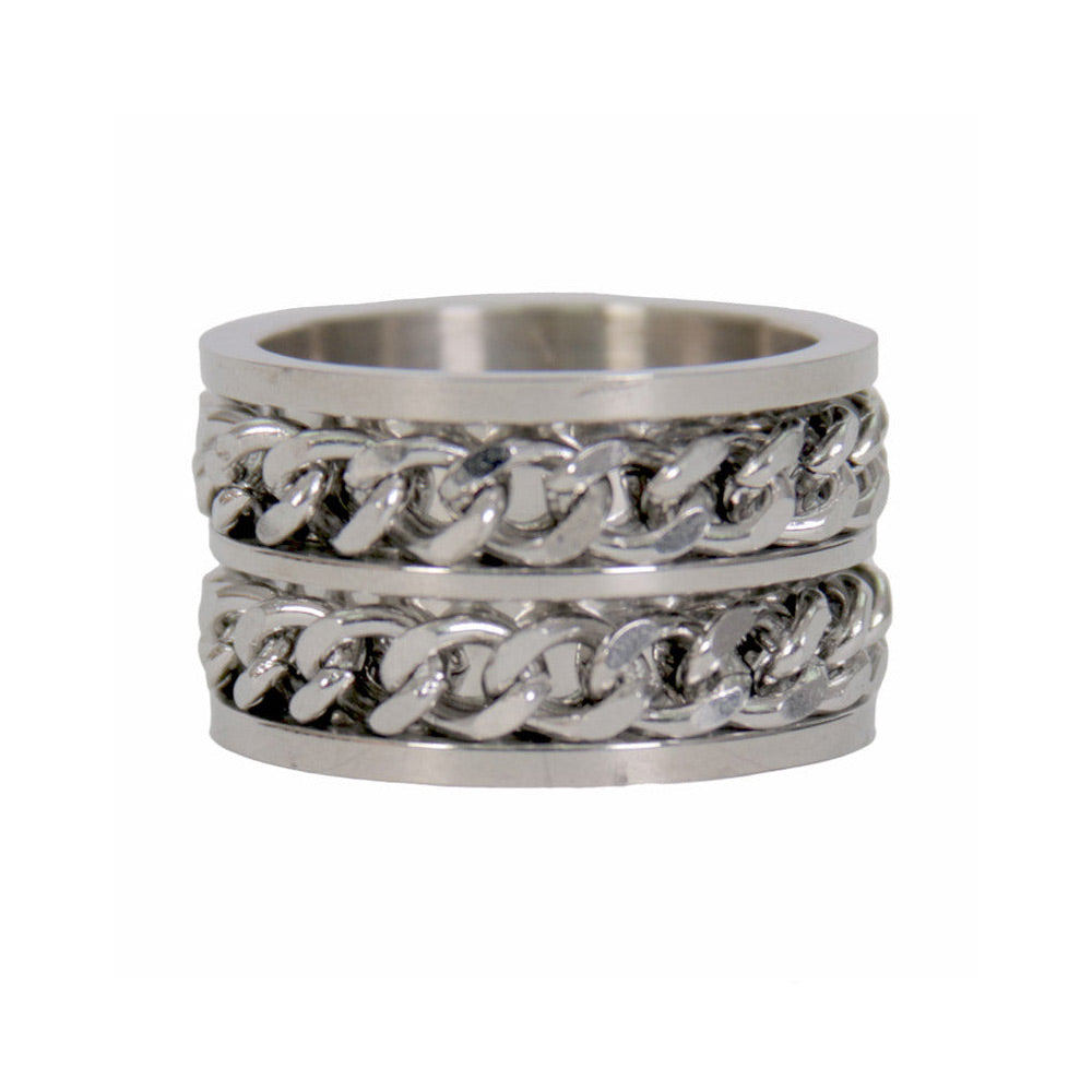 Hot Leathers JWR2143 Men's Silver 'Double Chain' Stainless Steel Ring
