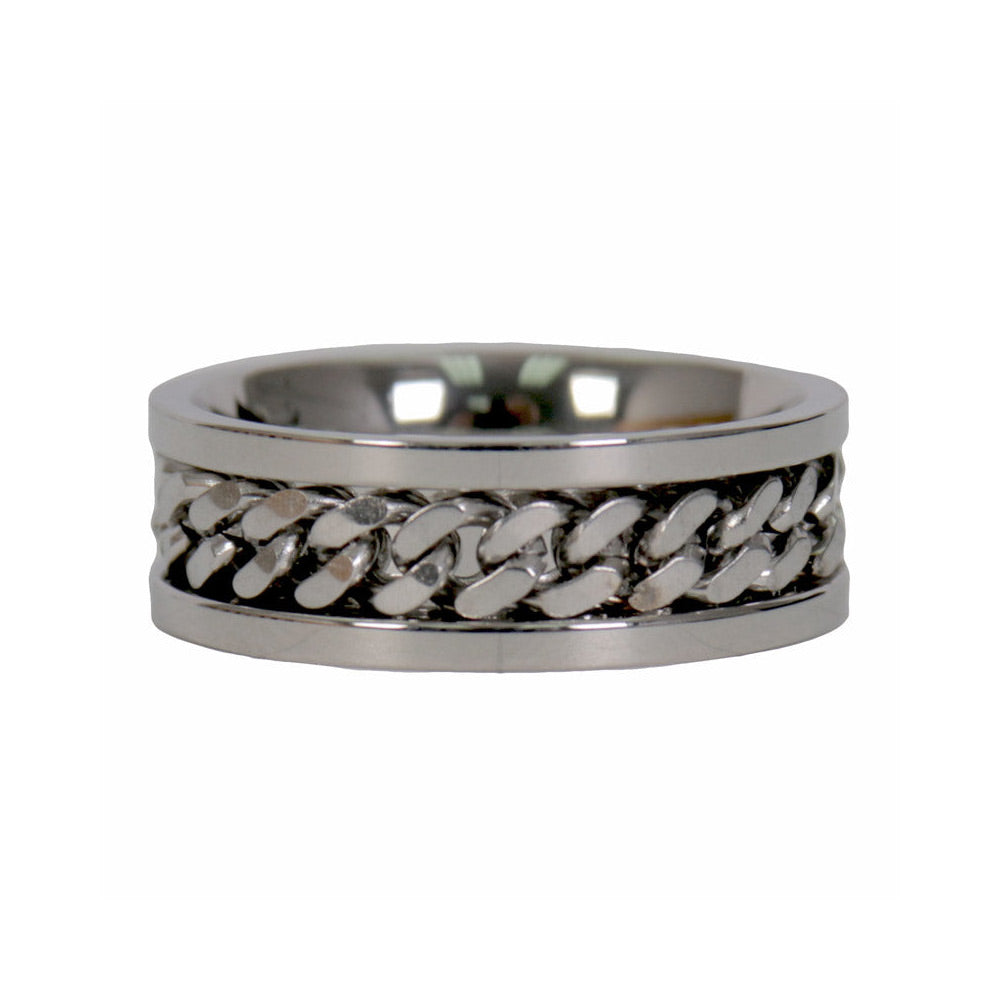 Hot Leathers JWR2144 Men's Silver 'Cuban Link' Stainless Steel Ring