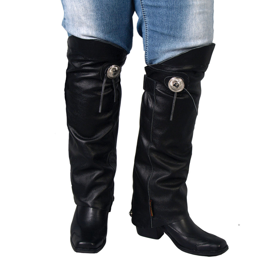Hot Leathers LCU1001 Unisex Black Concho Leather Half Chaps Leg Warmers
