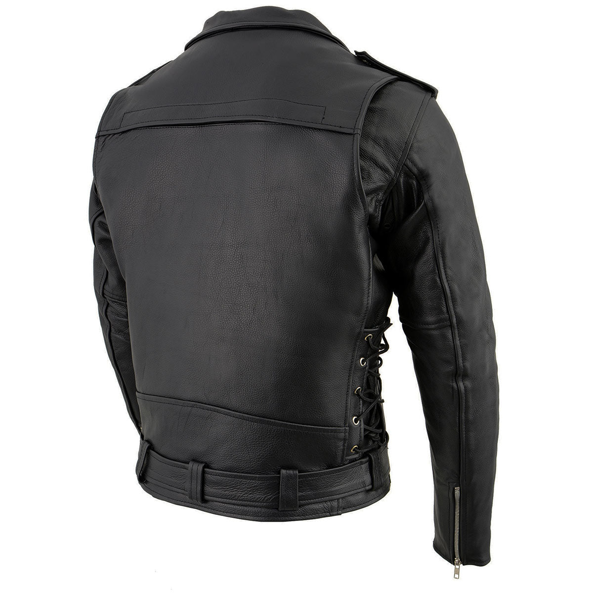 Milwaukee Leather LKM1775 Black Leather Motorcycle Jacket for Men, Thick Brando Style Biker Jacket w/ Side Lace