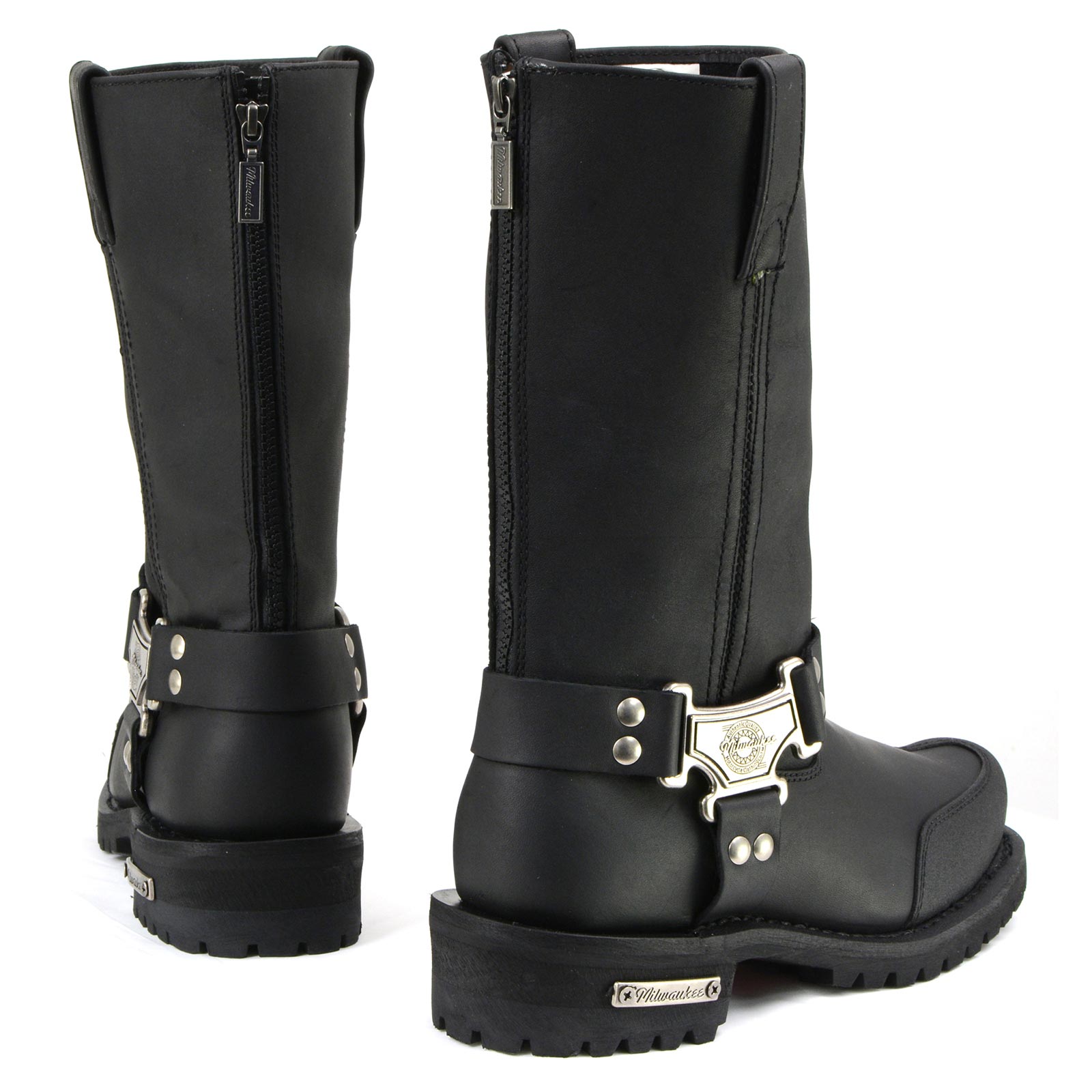 Milwaukee Motorcycle Clothing Company MB411 Men's Black Drag Harness Motorcycle Leather Boots