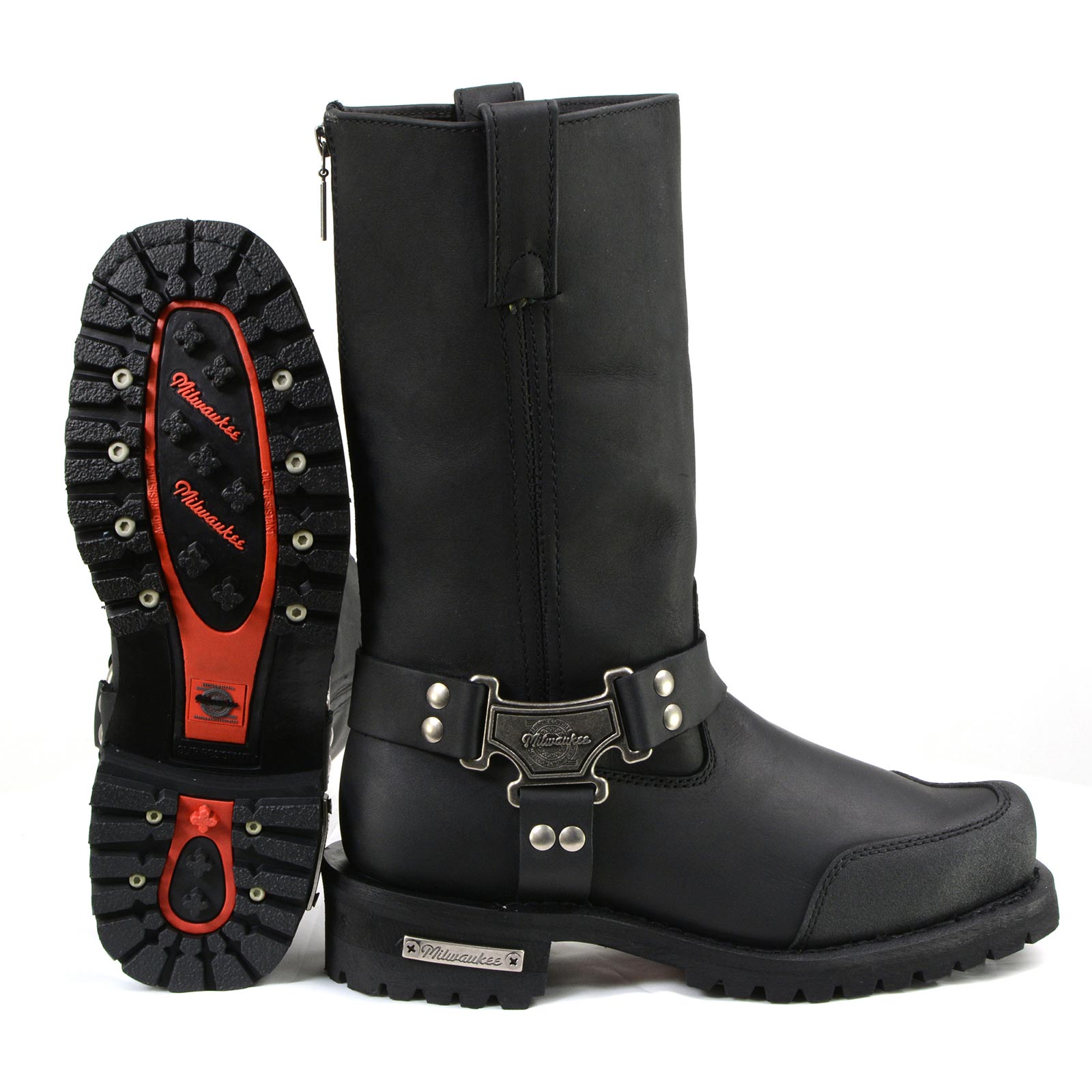 Milwaukee Motorcycle Clothing Company MB411 Men's Black Drag Harness Motorcycle Leather Boots
