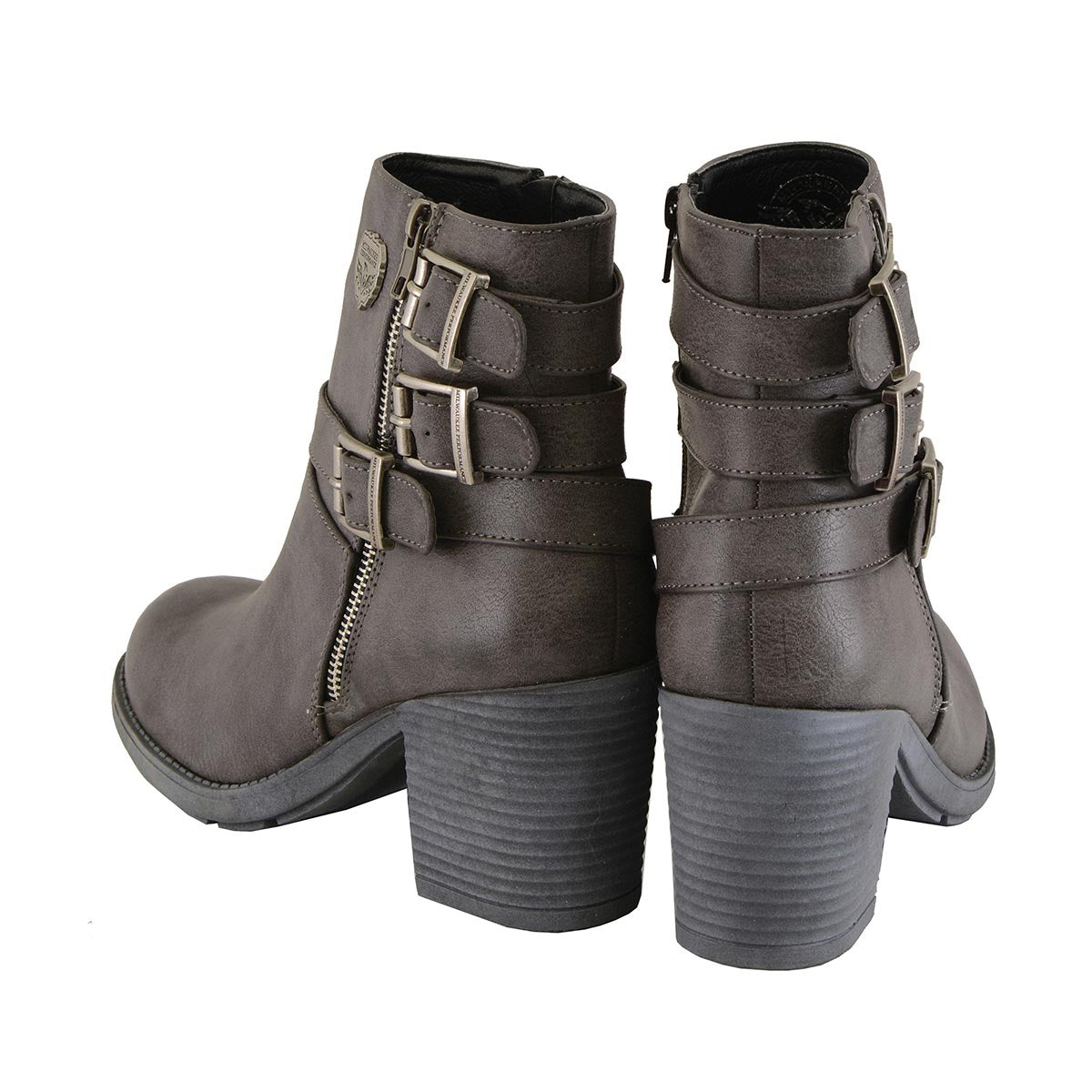 Milwaukee Leather MBL9406 Women's Stone Grey 3-Buckle Leather Boots with Platform Heel