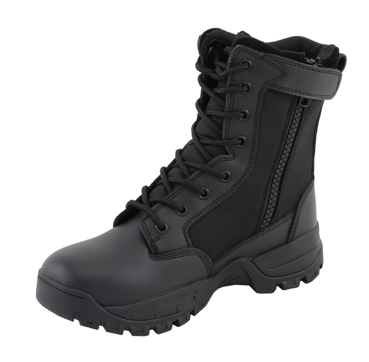 Milwaukee Leather MBL9495 Women Black Leather Tactical Boots with Side Zipper