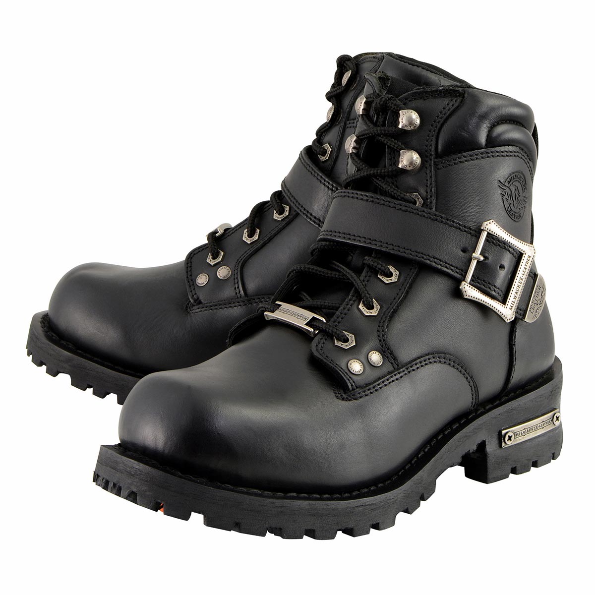 Milwaukee Leather MBM9010 Men's Black Lace-Up 6-inch Engineer Boots with Side Buckle