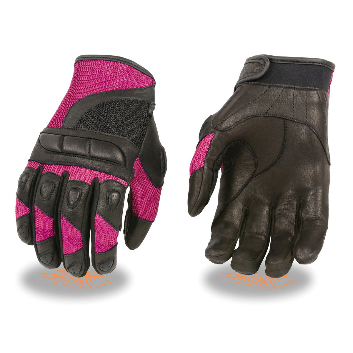 Xelement XG7740 Women's Black with Hot Pink Leather and Mesh Racing Gloves