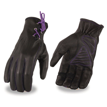 Xelement XG7771 Women's 'Riding' Black and Purple Leather Gloves