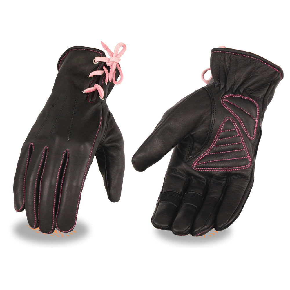 Xelement XG7772 Women's 'Riding' Black and Fuchsia Leather Gloves with Gel Palms