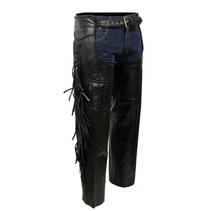 Milwaukee Leather ML1121N Men's Black Classic 'Braided' Fringed Motorcycle Leather Chaps