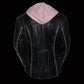 Milwaukee Leather ML2066 Women's 3/4 Black and Pink Leather Hoodie Jacket with Reflective Tribal Design