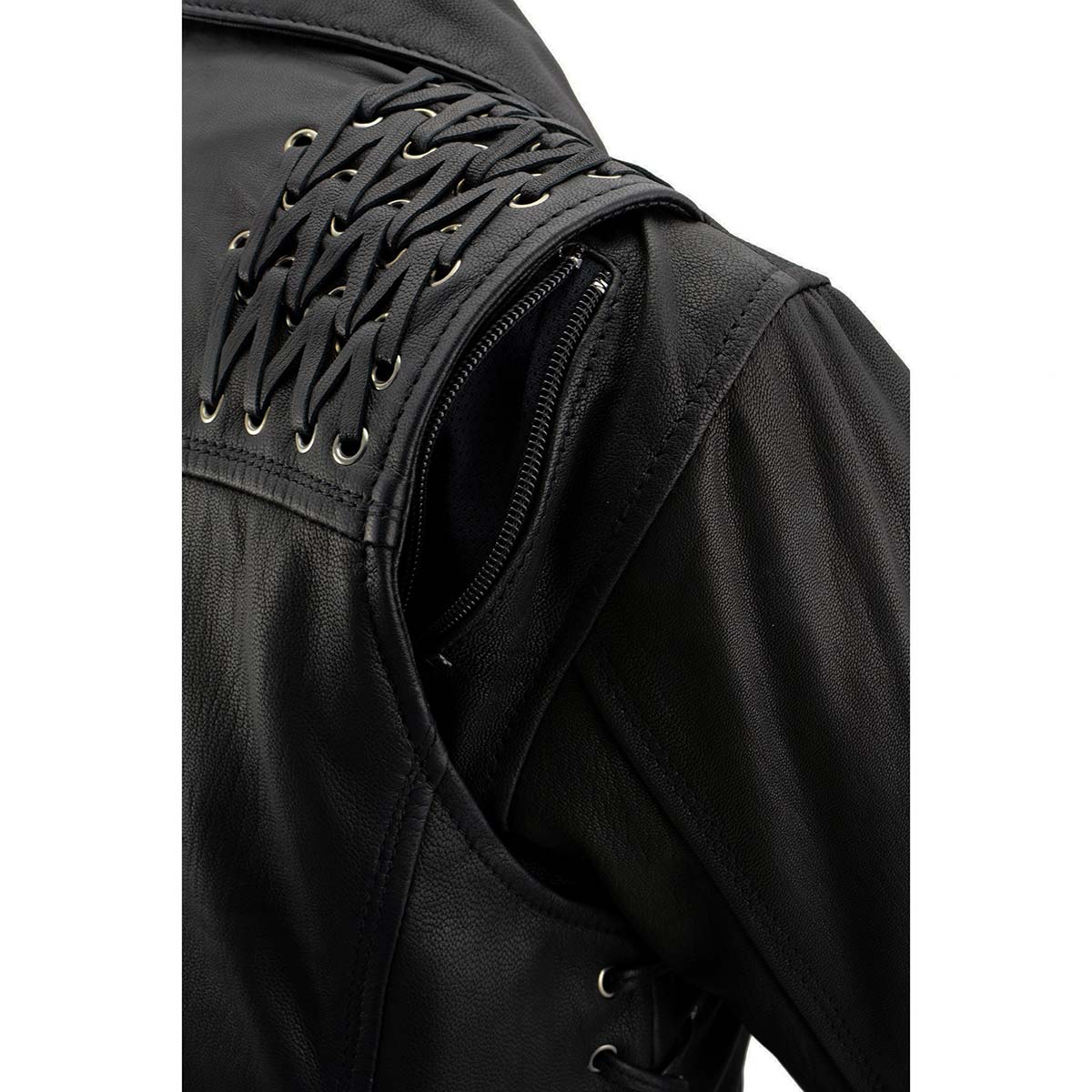 Milwaukee Leather MLL2525 Women's Black Leather Lightweight Lace to Lace Jacket