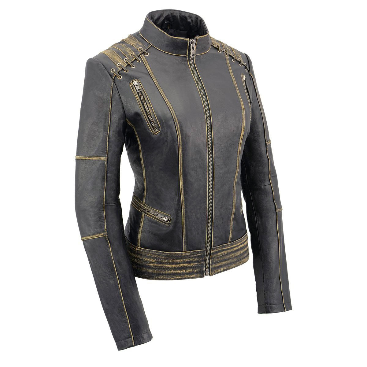 Milwaukee Leather MLL2527 Women's 'Elegant' Distressed Brown Detail Laced Leather Jacket