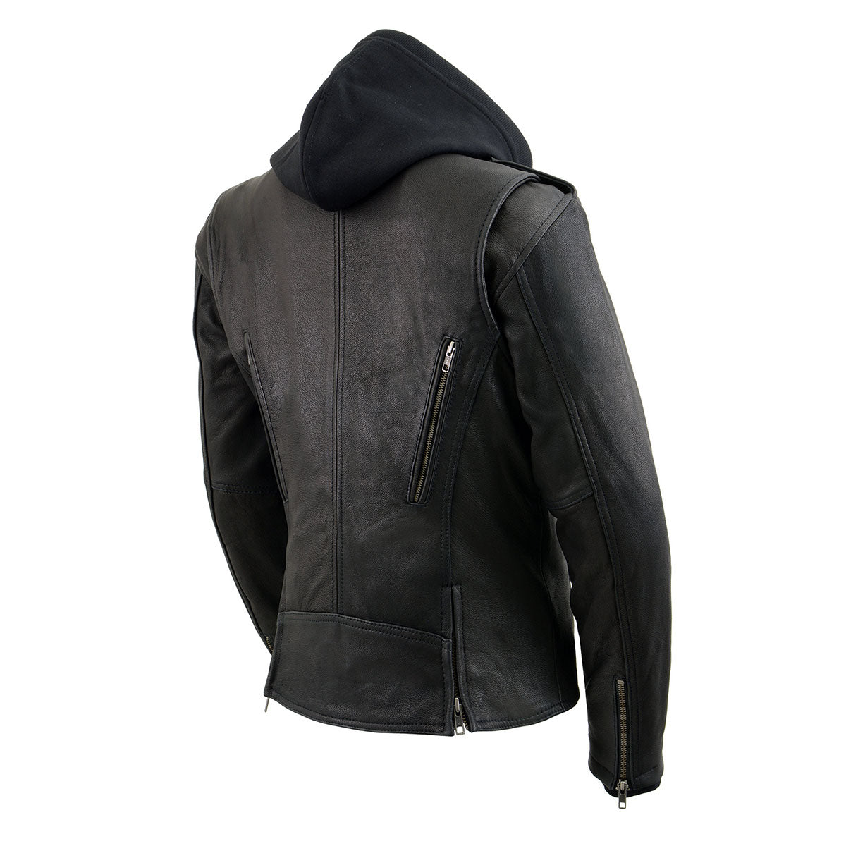 Milwaukee Leather MLL2575 Women's Black Leather Vented Motorcycle Jacket w/ Removable Hoodie