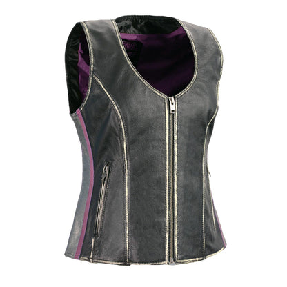 Milwaukee Leather MLL4516 Women's Black and Silver Rub-Off Leather Vest