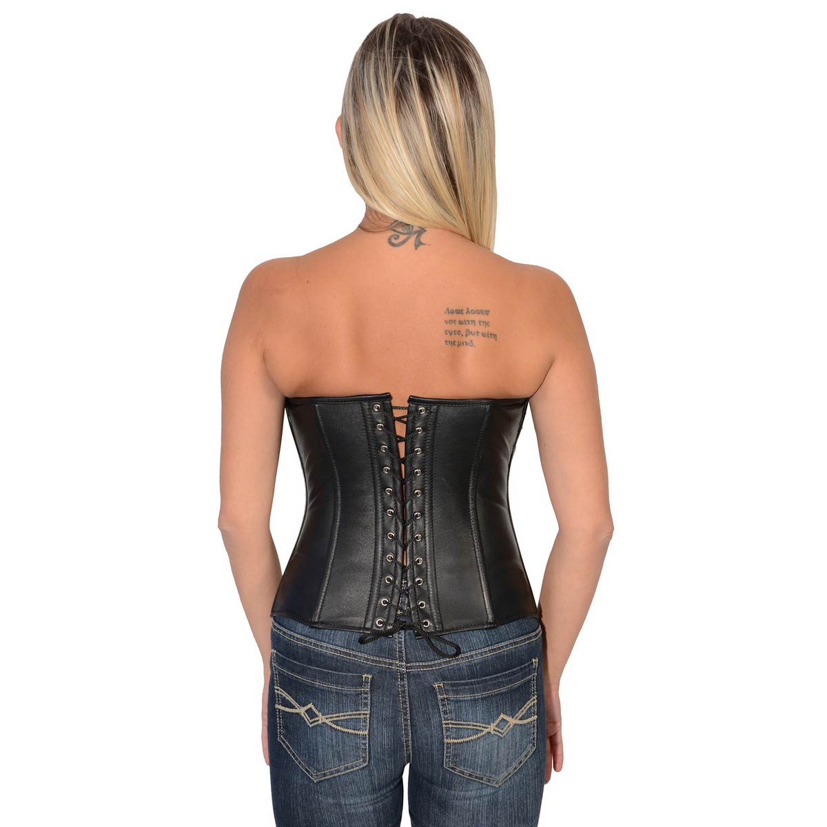Milwaukee Leather MLL4599 Women's Black Lambskin Leather Zipper Front Corset with Zipper Accents