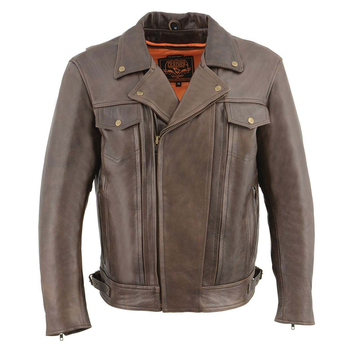 Milwaukee Leather MLM1522 Men's ‘Vented’ Retro Brown Leather Motorcycle Jacket