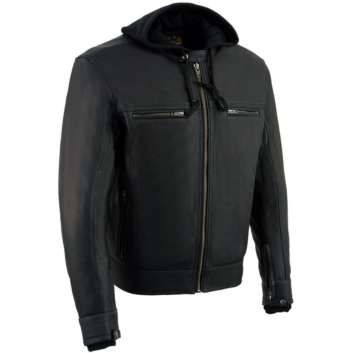 Milwaukee Leather MLM1552 Men's Black Leather ‘Utility Pocket’ Vented Scooter Style Motorcycle Jacket w/ Hoodie