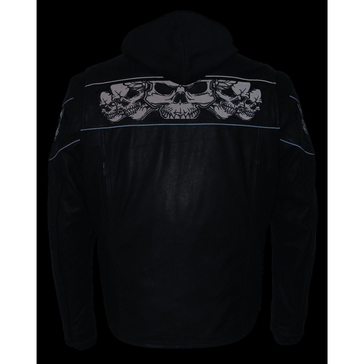 Milwaukee Leather MLM1563 Men's Black Leather Scooter Style Motorcycle Jacket with Reflective Skulls w/ Hoodie