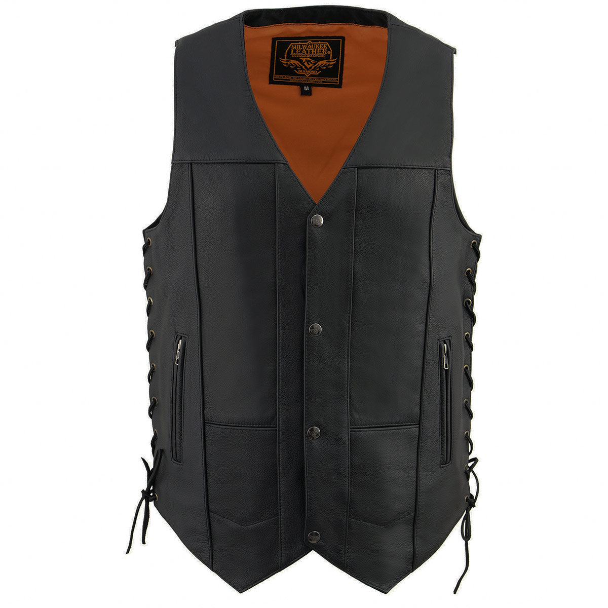 Milwaukee Leather MLM3541 Men's Roulette Black 10 Pocket Motorcycle Leather Vest w/ Cool-Tec