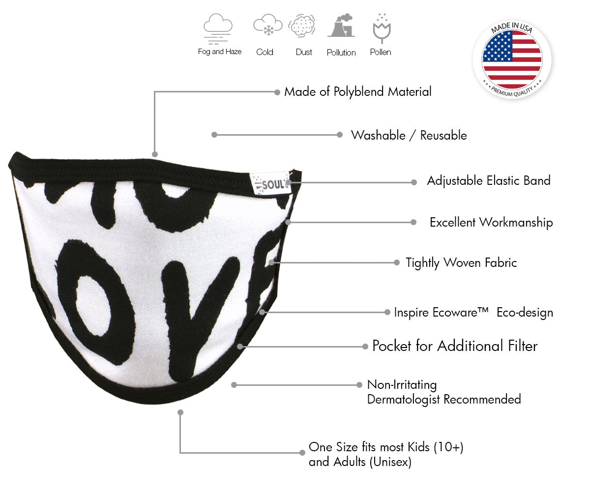 Air Soul MP7923FM 'Love' Protective Face Mask with Optional Filter Pocket