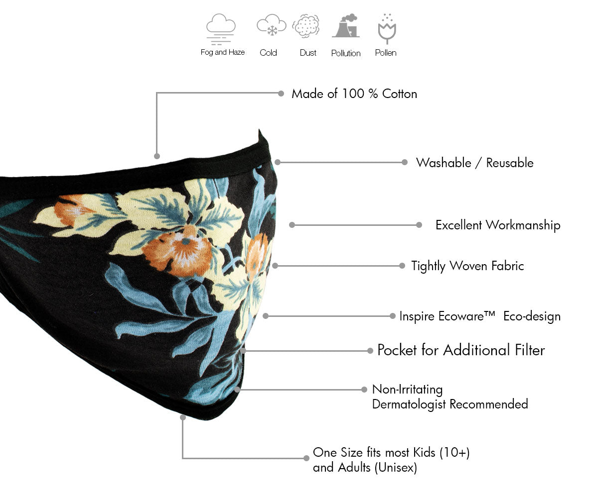 Milwaukee Leather MP7924FM Ladies 'Floral Print' 100 % Cotton Protective Face Mask with Optional Filter Pocket